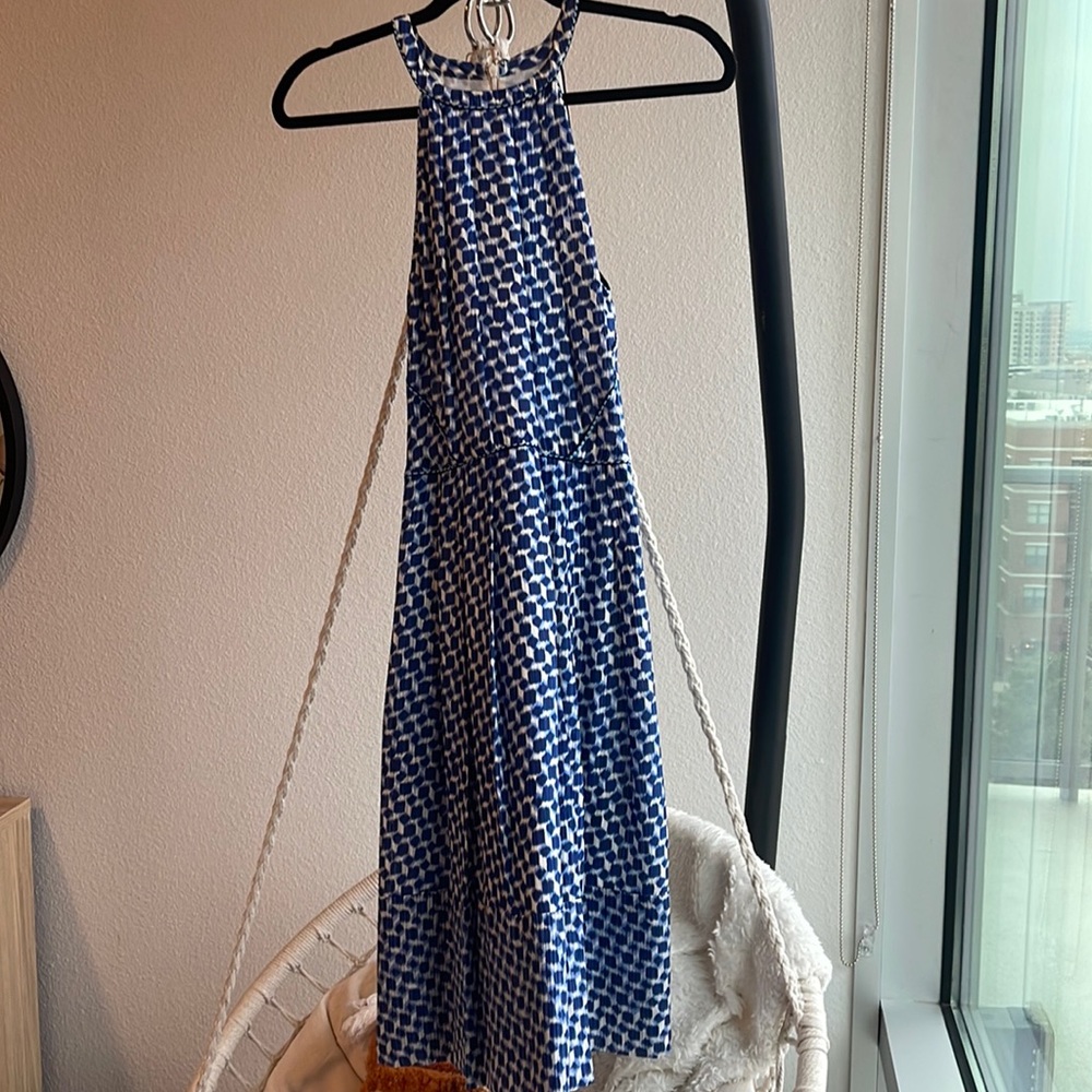 Shoshanna blue pattern halter dress
